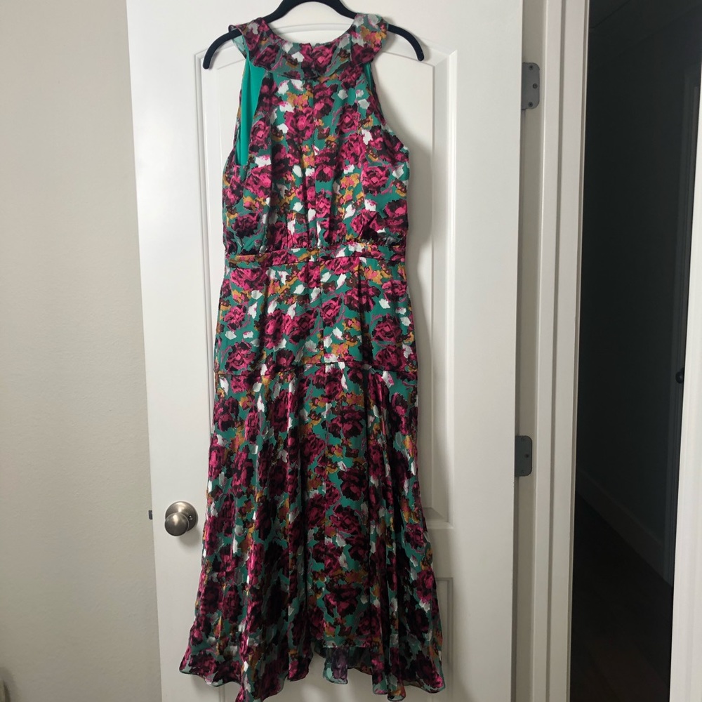 SALONI Floral Midi Dress in Fuchsia, Teal and Black - Picture 6 of 8